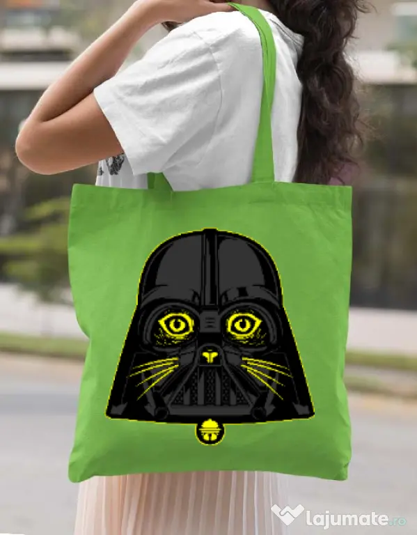 Sacosa din panza Cat Vader Verde mar