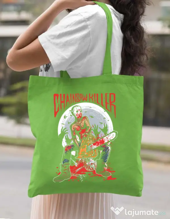 Sacosa din panza Chainsaw killer Verde mar
