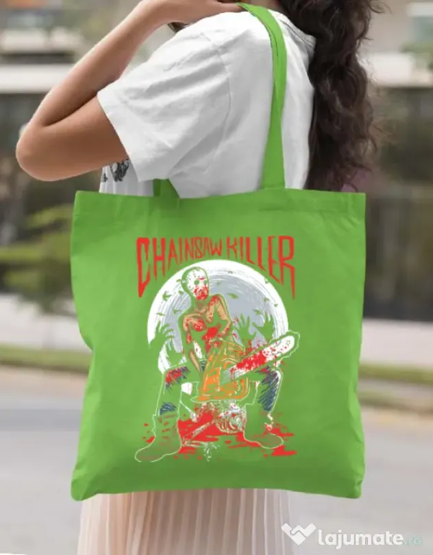 Sacosa din panza Chainsaw killer Verde mar