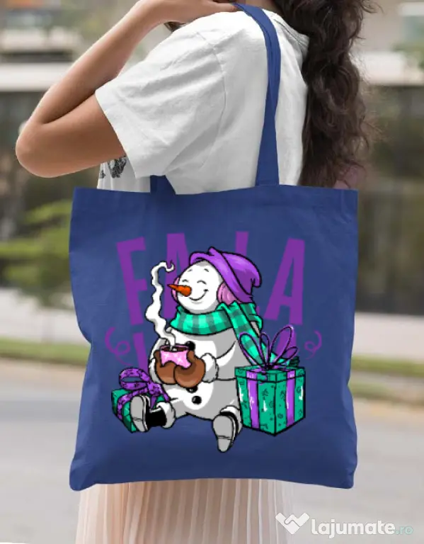 Sacosa din panza Christmas Carol Albastru regal