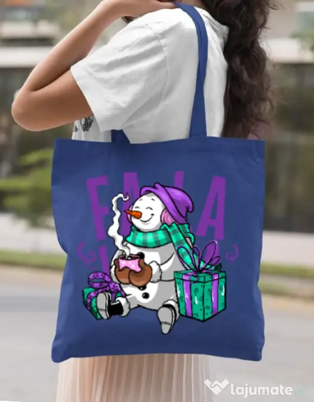 Sacosa din panza Christmas Carol Albastru regal