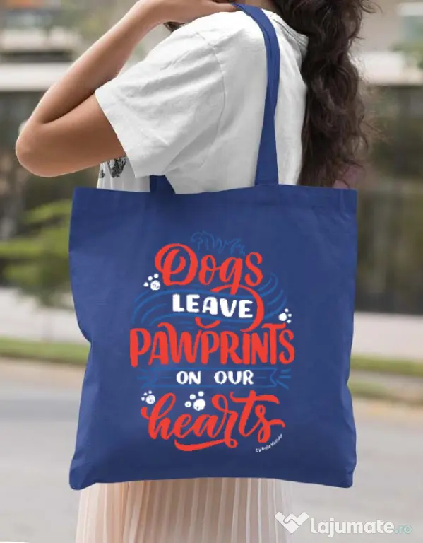 Sacosa din panza Dogs leave pawprints Albastru regal