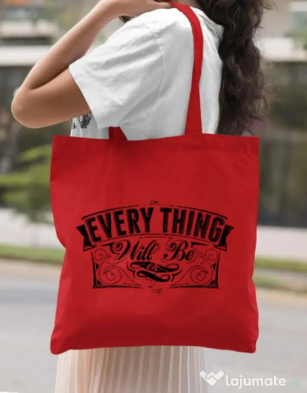 Sacosa din panza Everything will be ok Rosu