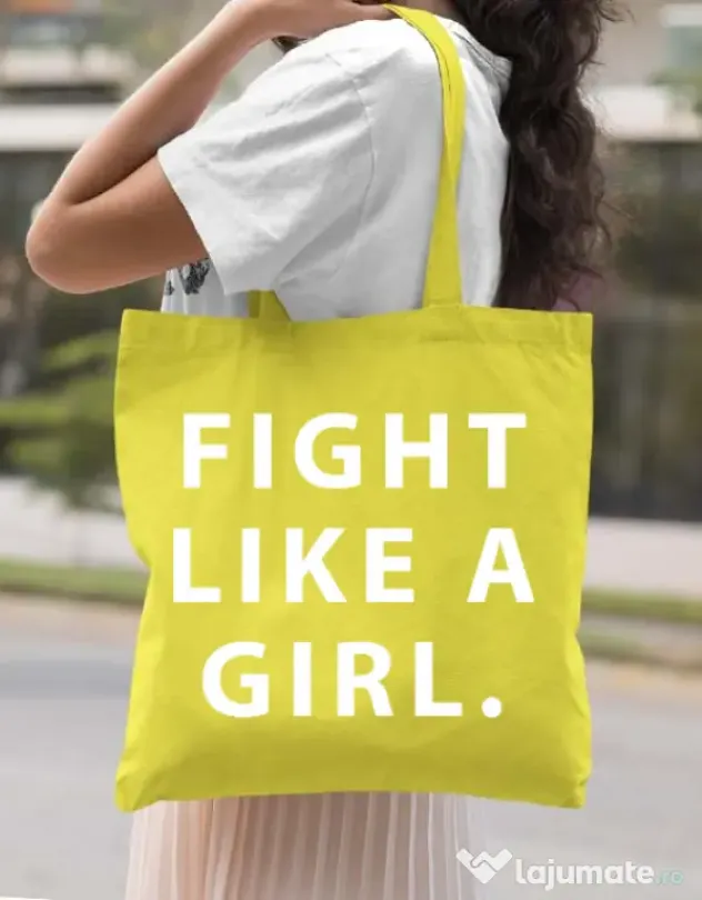 Sacosa din panza Fight like a girl Galben