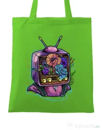 Sacosa din panza Flower television Verde mar