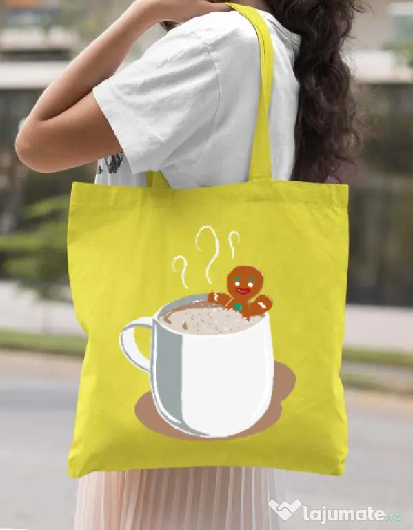 Sacosa din panza Gingerbread man Galben