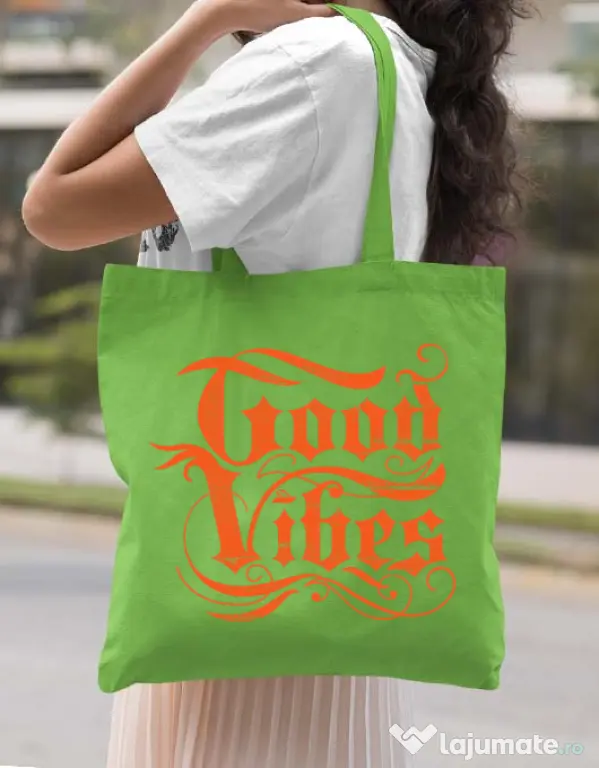 Sacosa din panza Good vibes Verde mar