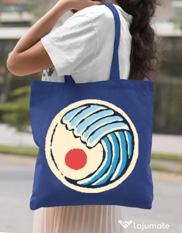 Sacosa din panza Great wave Albastru regal