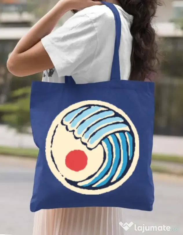 Sacosa din panza Great wave Albastru regal