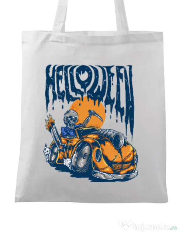Sacosa din panza Hello ween Alb