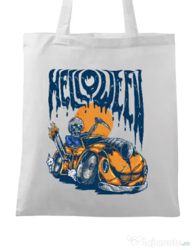 Sacosa din panza Hello ween Alb