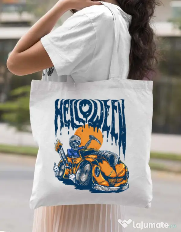 Sacosa din panza Hello ween Alb