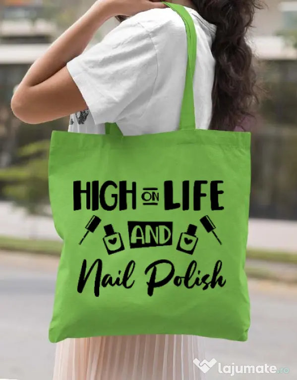 Sacosa din panza High on life Verde mar