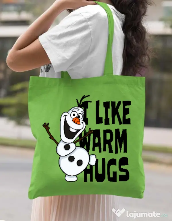 Sacosa din panza I like warm hugs Verde mar