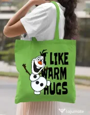 Sacosa din panza I like warm hugs Verde mar 