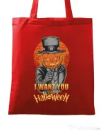 Sacosa din panza I want you to halloween Rosu