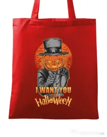 Sacosa din panza I want you to halloween Rosu