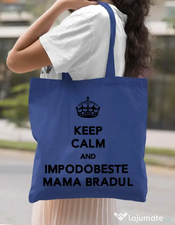 Sacosa din panza Impodobeste mama bradul Albastru regal