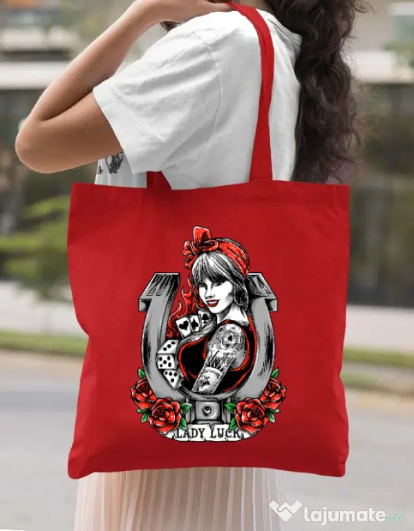 Sacosa din panza Lady luck Rosu