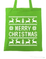Sacosa din panza Merry Christmas Ugly Sweater Verde mar
