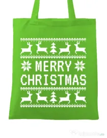 Sacosa din panza Merry Christmas Ugly Sweater Verde mar