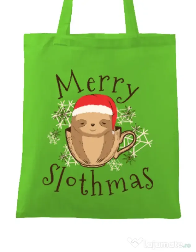 Sacosa din panza Merry slothmas Verde mar