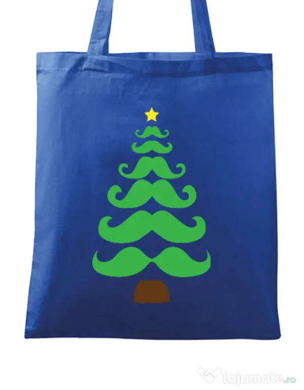 Sacosa din panza Moustache Christmas tree Albastru regal