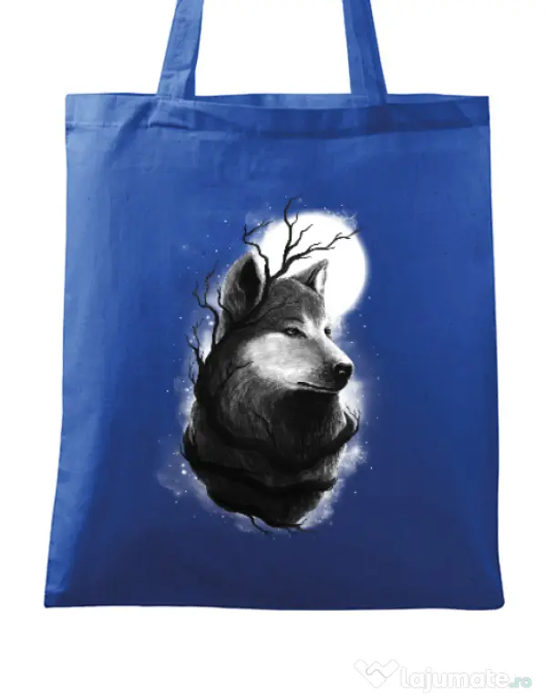 Sacosa din panza Night wolf Albastru regal