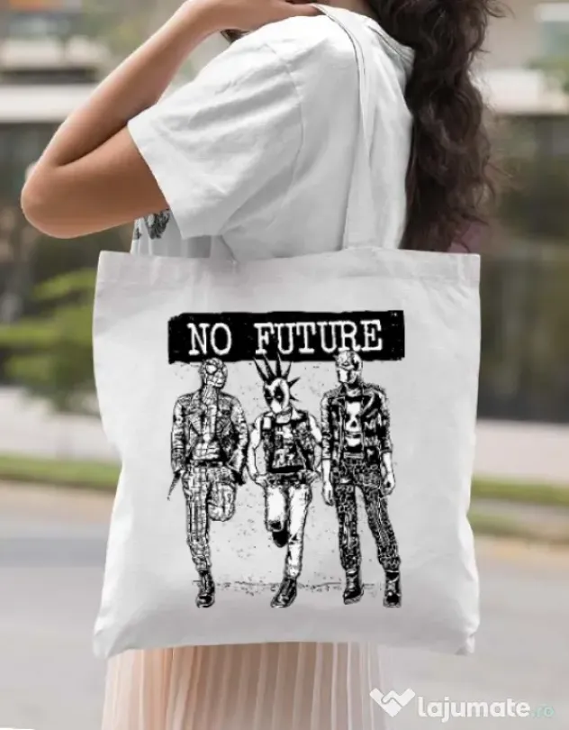 Sacosa din panza No future Alb