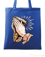 Sacosa din panza Pray for pizza Albastru regal