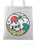 Sacosa din panza Skull and beach Alb