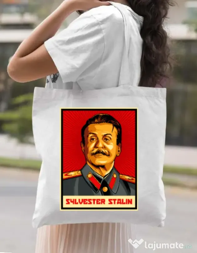 Sacosa din panza Sylvester Stalin Alb