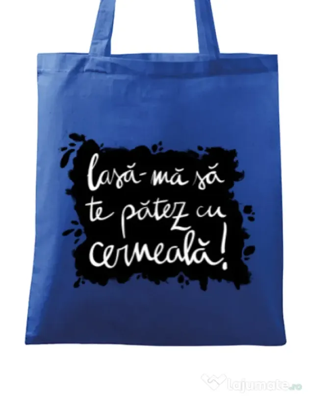 Sacosa din panza Te patez cu cerneala Albastru regal
