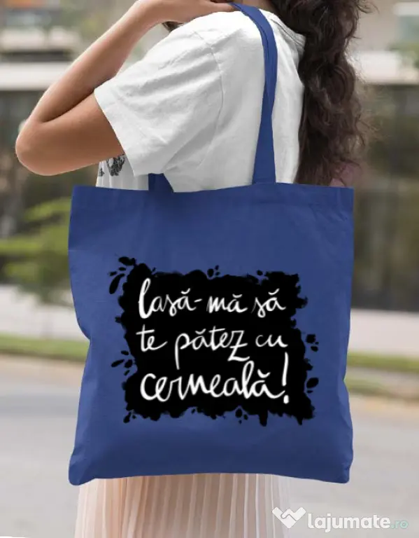 Sacosa din panza Te patez cu cerneala Albastru regal