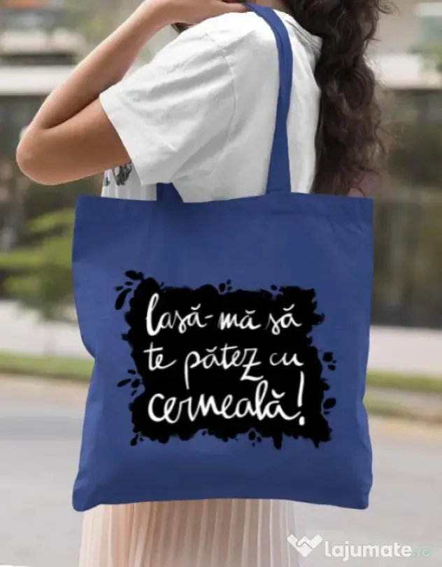 Sacosa din panza Te patez cu cerneala Albastru regal