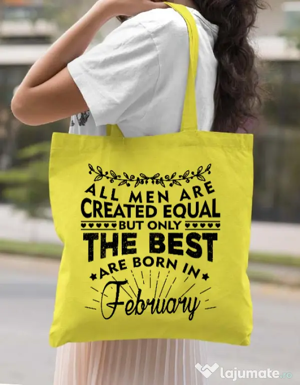 Sacosa din panza The best men are born in February Galben