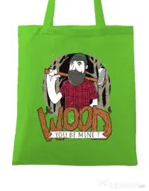 Sacosa din panza Wood you be mine Verde mar