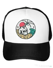 Sapca personalizata Skull and beach Alb