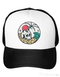 Sapca personalizata Skull and beach Alb