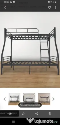 Vand pat supraetajat de 3 persoane, metalic, culoare neagra, Timisoara