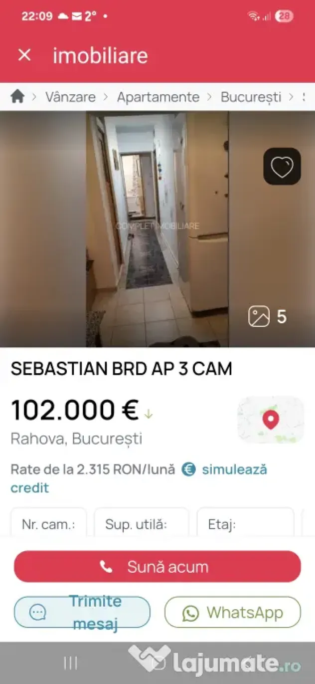 Apartament 3 camere cf.1 Rahova-Sebastian