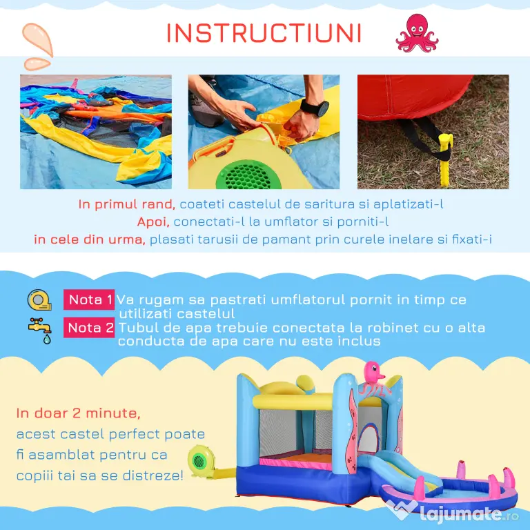 Outsunny Castel Gonflabil cu Trambulină și Tobogan, pentru Copii 3-12 Ani, 380x200x180cm, Multicolor | Aosom Romania