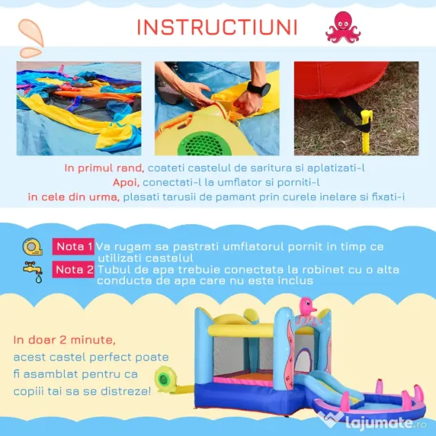 Outsunny Castel Gonflabil cu Trambulină și Tobogan, pentru Copii 3-12 Ani, 380x200x180cm, Multicolor | Aosom Romania