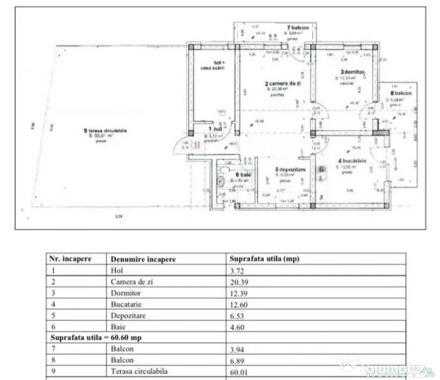 Penthouse 3 camere, 60.60 mp, terasa 60 mp, zona Centrala