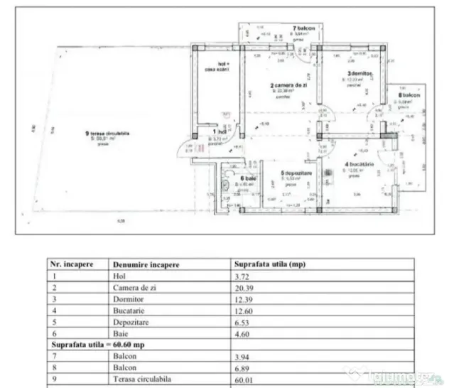 Penthouse 3 camere, 60.60 mp, terasa 60 mp, zona Centrala