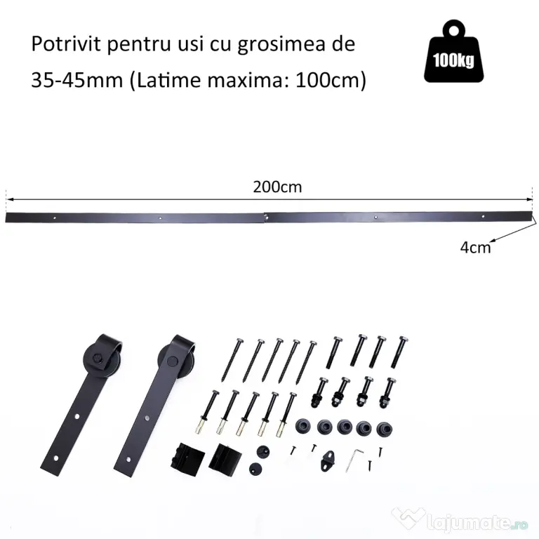 HOMCOM kit montat usi glisante, 200x4x0.6cm, negru | Aosom Romania