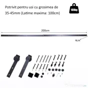 HOMCOM kit montat usi glisante, 200x4x0.6cm, negru | Aosom Romania