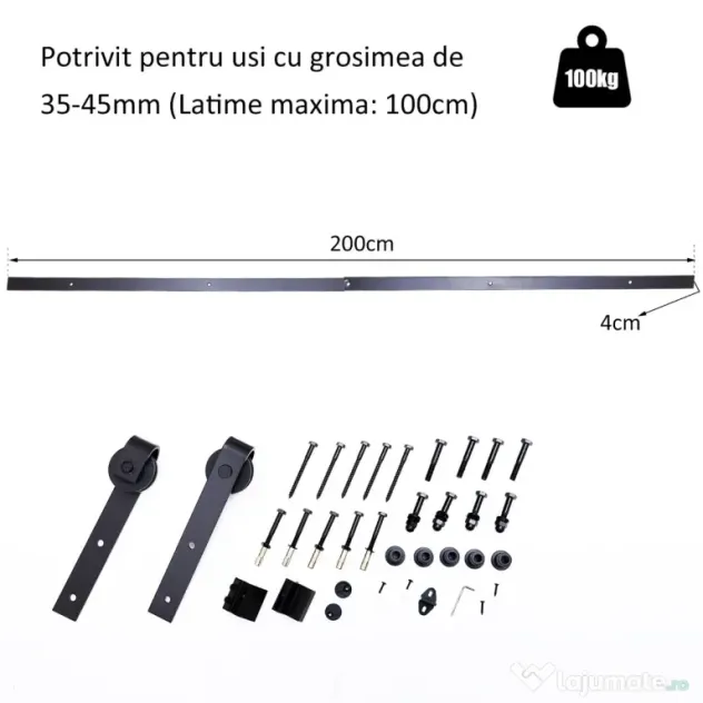 HOMCOM kit montat usi glisante, 200x4x0.6cm, negru | Aosom Romania