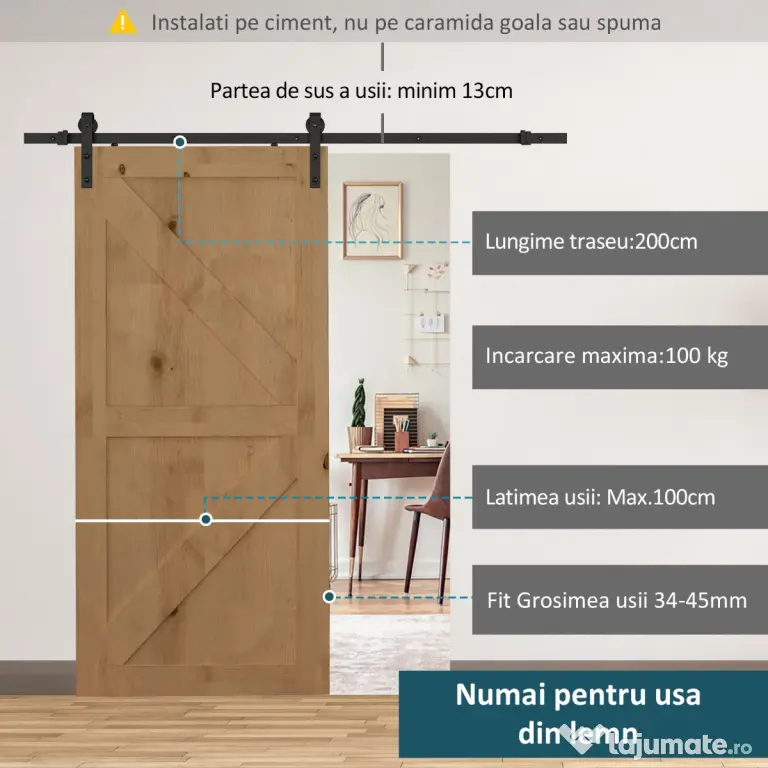 HOMCOM kit montat usi glisante, 200x4x0.6cm, negru | Aosom Romania