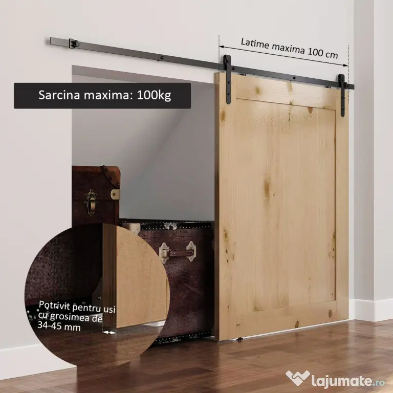 HOMCOM kit montat usi glisante, 200x4x0.6cm, negru | Aosom Romania